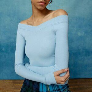 NWT Urban Outfitters BDG Shannen Off The Shoulder Long Sleeve Blue Tee